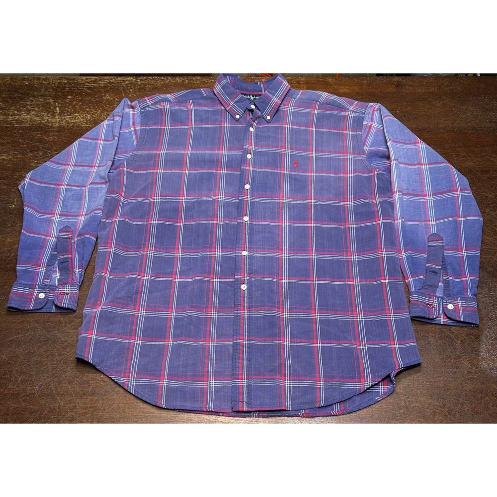 Ralph Lauren Shirt Mens XL Purple Plaid Custom Fit Long Sleeve Button Faded VTG